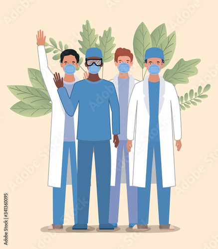 Men doctors with masks against 2019 ncov virus vector design