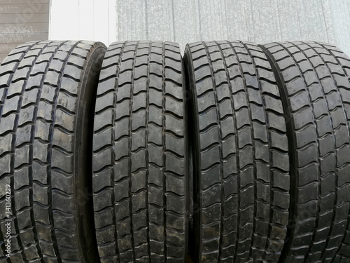 Car tires at warehouse in tire store.