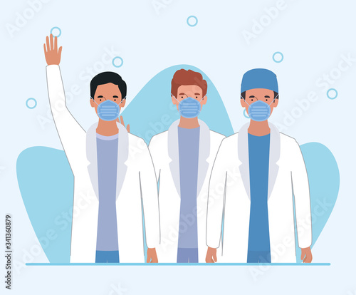 Men doctors with masks against 2019 ncov virus vector design