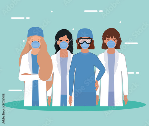 Women doctors with masks against 2019 ncov virus vector design