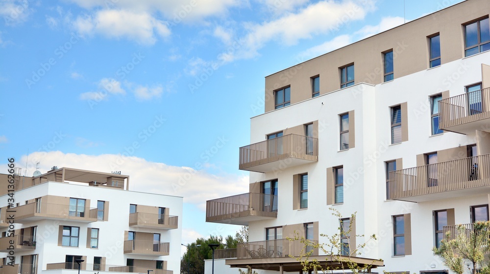 Facade of new residential building. Contemporary apartment building . Generic residential architecture. Facade of new residential building. Contemporary apartment building . Generic residential architecture.
