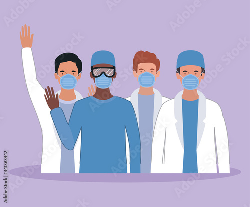 Men doctors with masks against 2019 ncov virus vector design