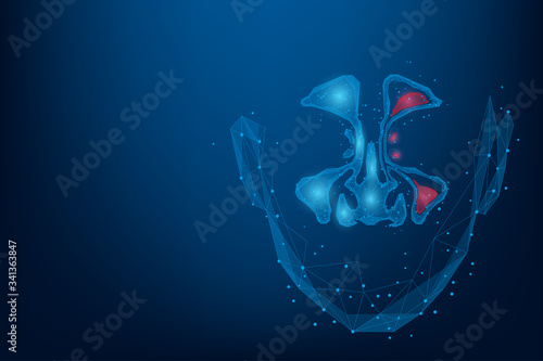 Abstract mesh line and point Sinusitis. Low poly Healthy and inflammation nasal sinus. Polygonal illustration