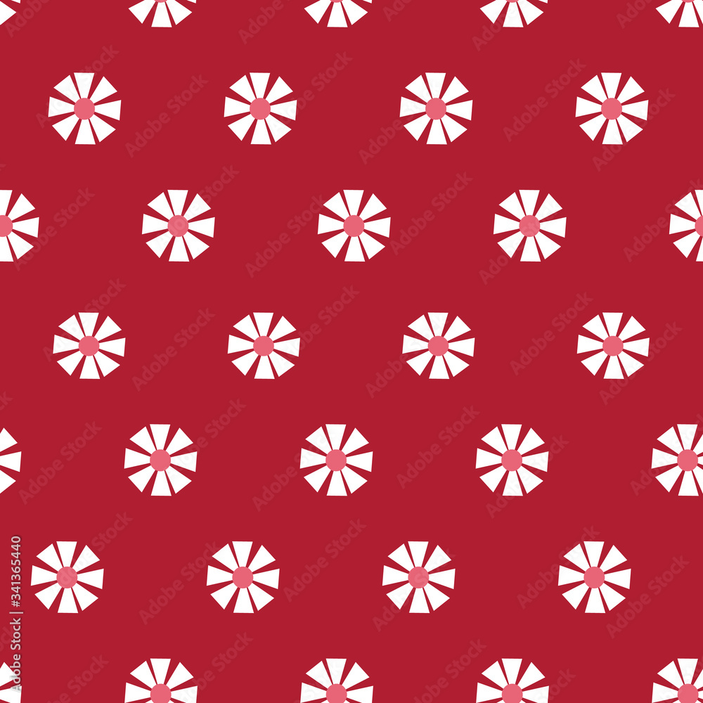 Repeat white Daisy Wildflower Pattern with red background. Seamless floral pattern. Stylish repeating texture. Repeating texture. Repeat white Daisy Wildflower Pattern with red background. Seamless floral pattern. Stylish repeating texture. Repeating texture.