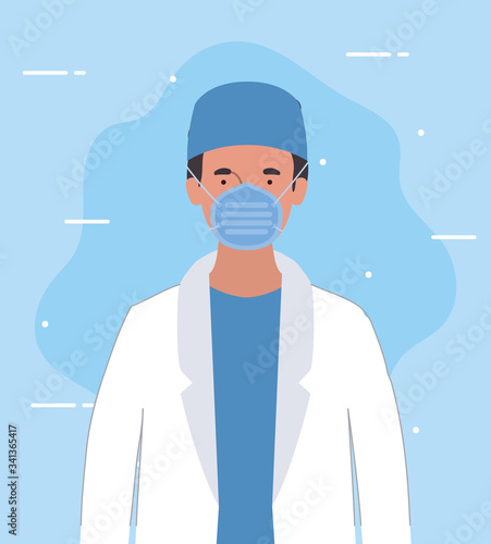 Man doctor with mask against 2019 ncov virus vector design