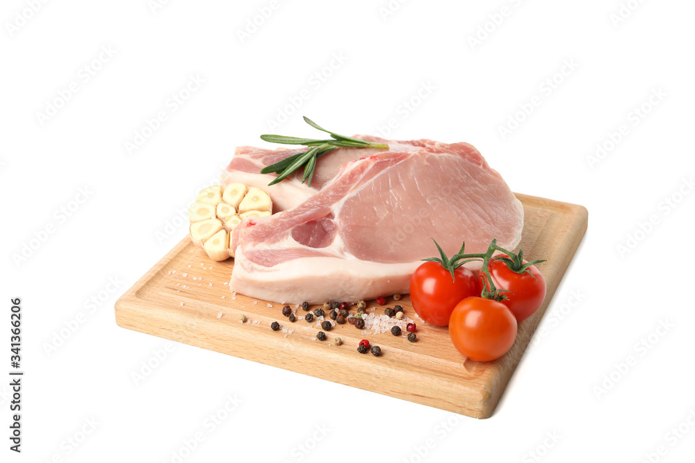 Raw meat for steak and ingredients isolated on white background Raw meat for steak and ingredients isolated on white background