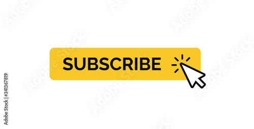 subscribe button with mouse cursor, minimal yellow button design for web media channel, isolated vector icon