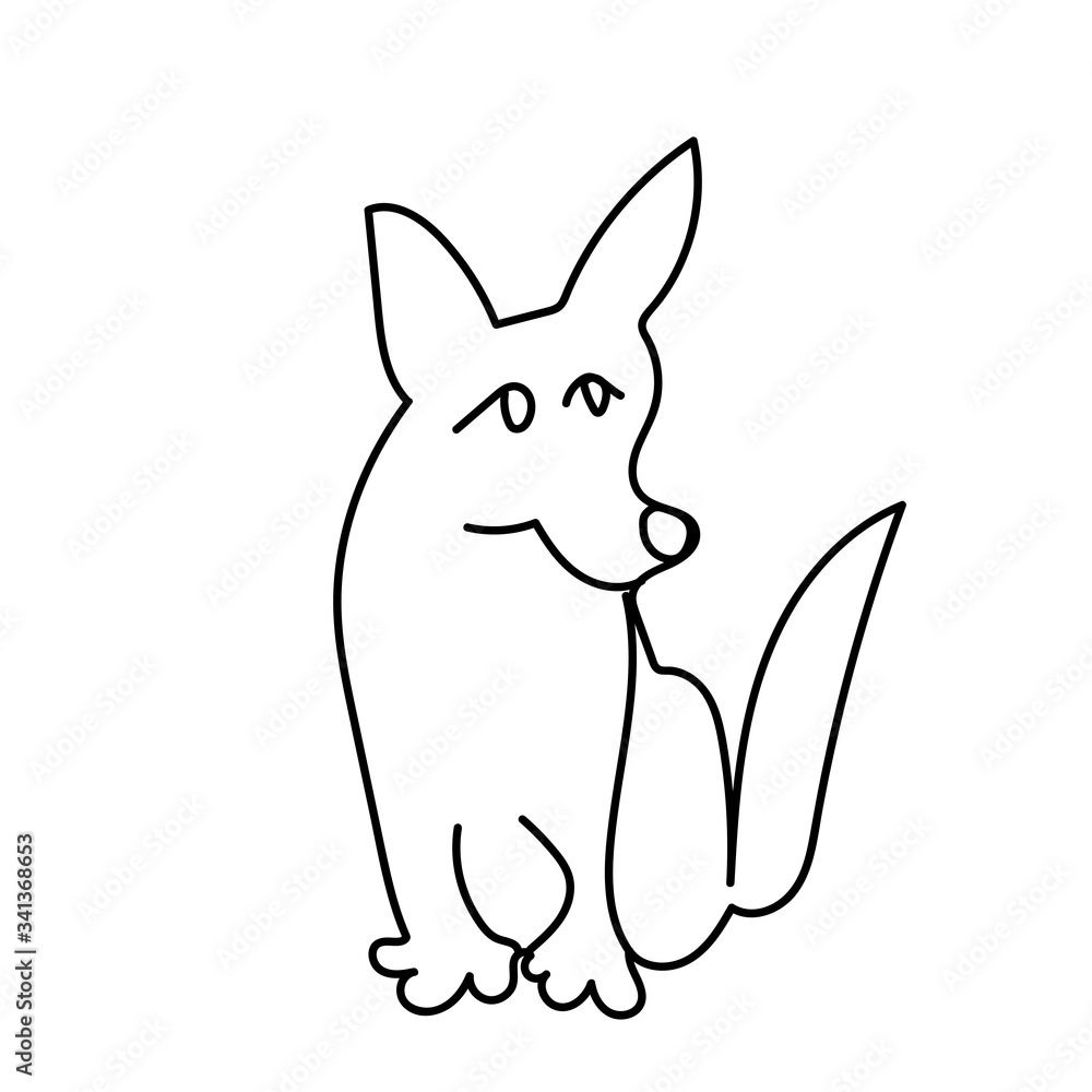 Simple vector Corgi dog.Animal illustration with black lines on white isolated background doodle. Design for coloring, postcards, web, poster, logo, print.