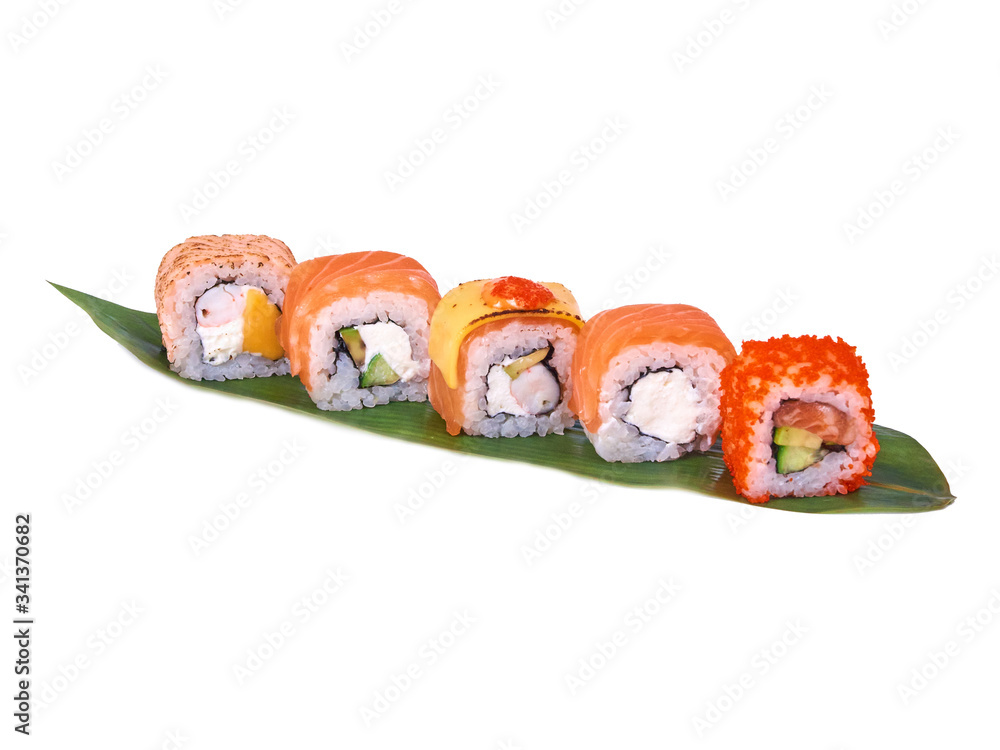 Sushi rolls row isolated on white Sushi rolls row isolated on white