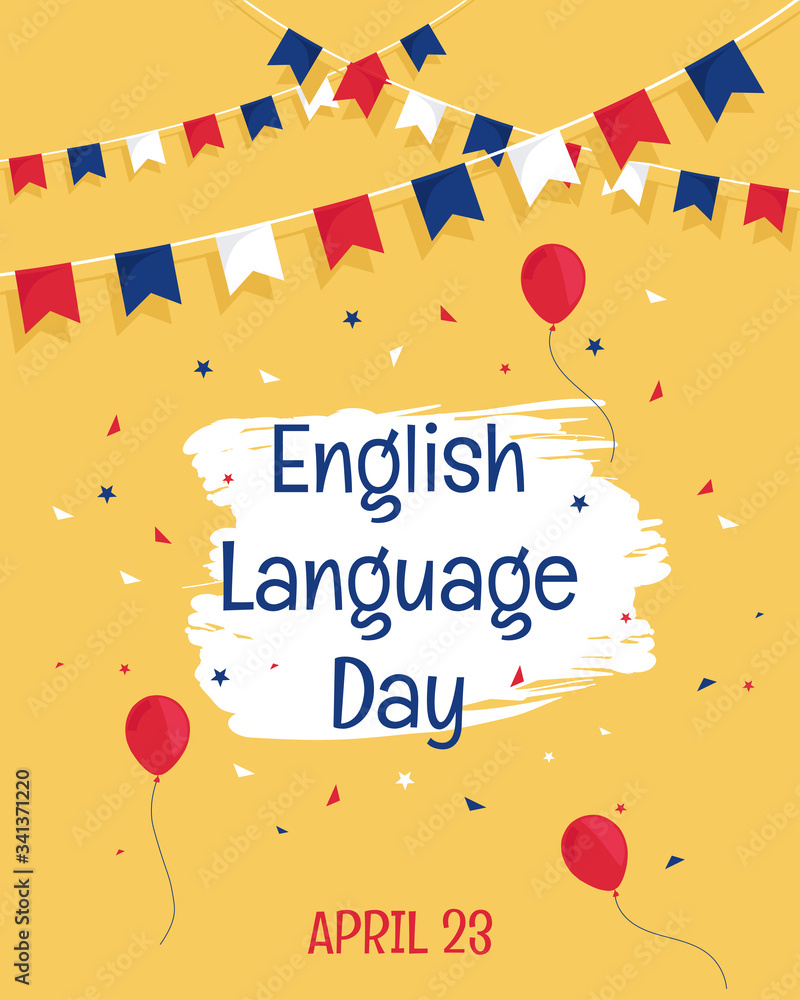 English Language Day, greeting card or cute color banner