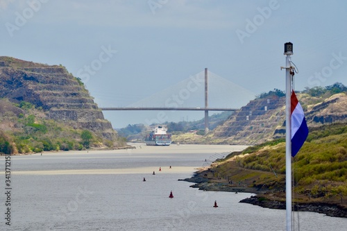 Panama Canal Culebra Cut, formerly called Gaillard Cut and Centennial Bridge in the distance photo