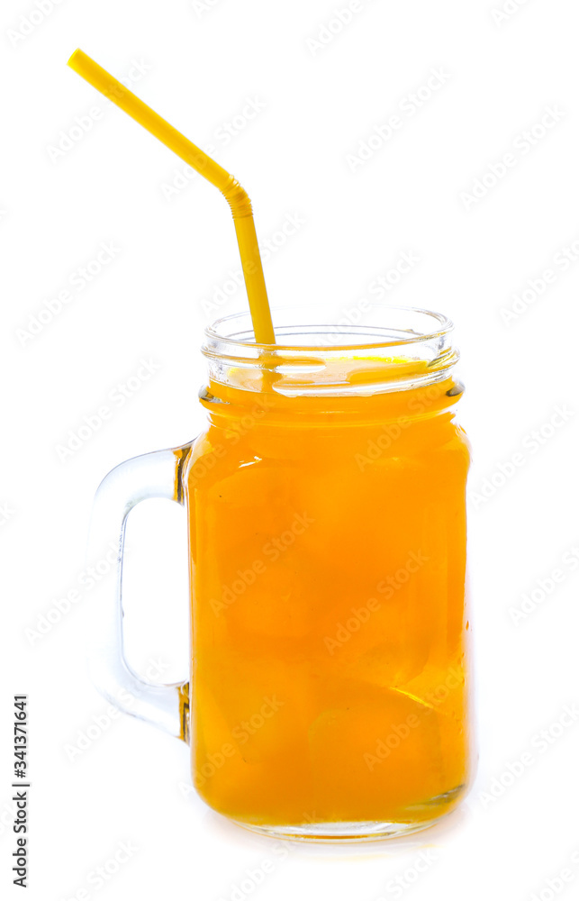 Orange juice glass, isolated on white background Orange juice glass, isolated on white background