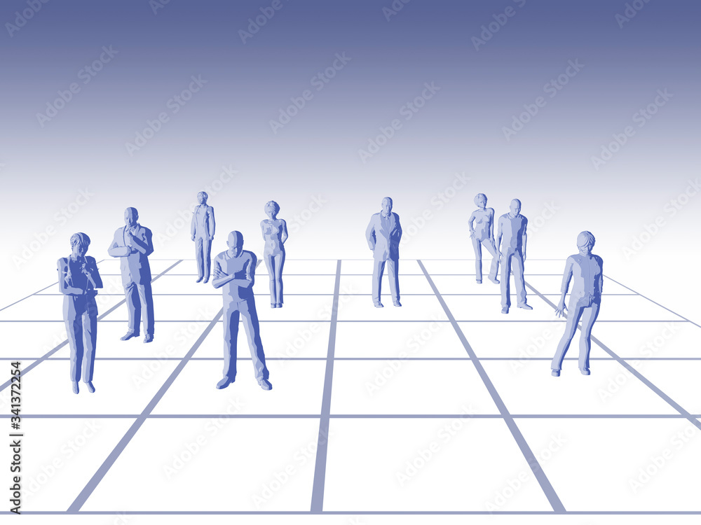 Social Distancing, Blue and White Themed Computer Graphic Illustration Social Distancing, Blue and White Themed Computer Graphic Illustration