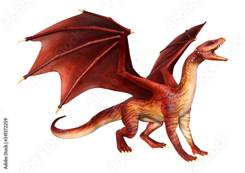 3D Rendering Fairy Tale Dragon on White