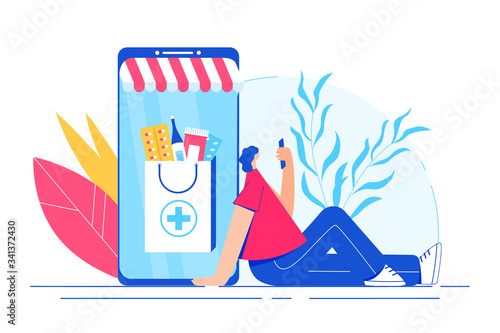 Online pharmacy concept. woman makes an order in a pharmacy using a smartphone.