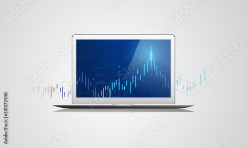 Business candle stick graph chart of stock market investment trading on tablet monitor. Bullish point, Trend of graph. Eps10 Vector illustration.