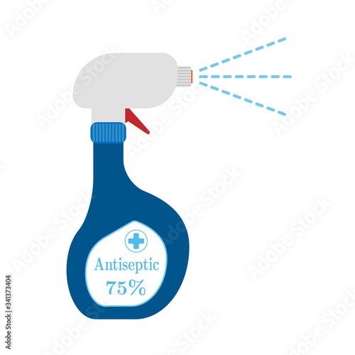 Bottle of antiseptic spray. Antibacterial agent. Isolated vector illustration.