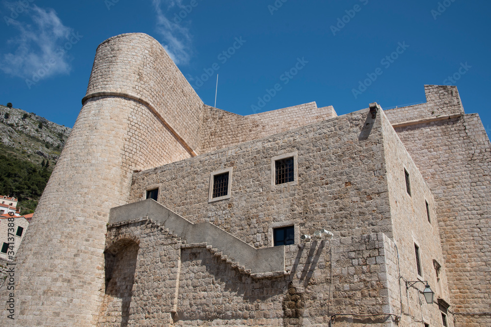 Part of the wall and stone steps in Dubrovnik, Croatia, Europe.