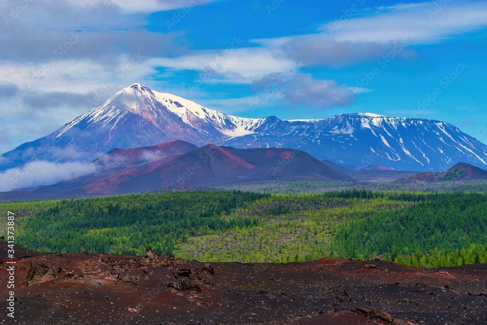 Panorama Volcano Tolbachik and the southern breakthrough. Russia, Kamchatka.
