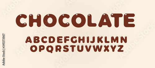 Chocolate letters set. Brown bold style alphabet. Font for candy cover, kids birthday, chokolate drink and food logo, Vector typography design.