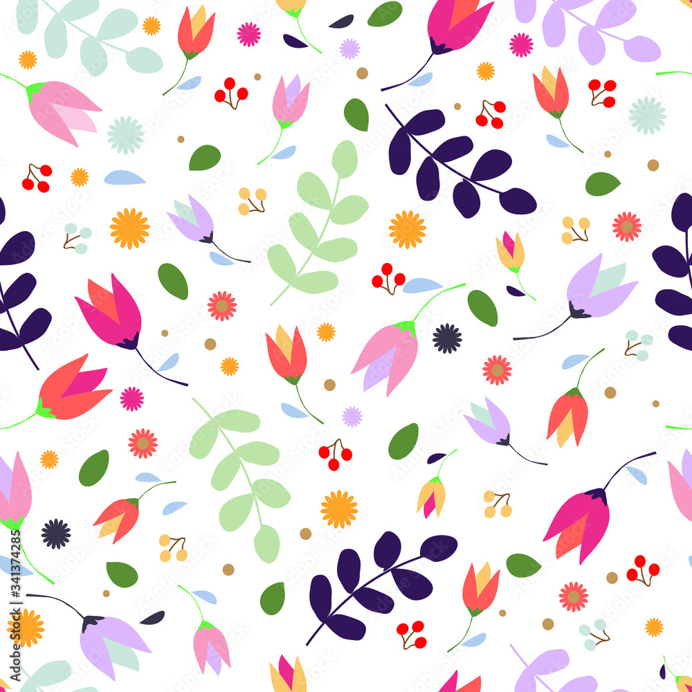 Fototapeta premium Flower illustrations. Seamless vector with a floral pattern. Modern background. Watercolor illustration with beautiful simple design.