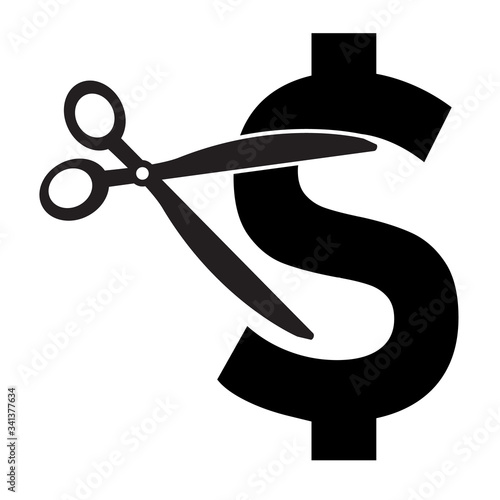 cost minimising icon on white background. flat style. price reduction icon for your web site design, logo, app, UI. price cutting symbol. cost minimising sign.