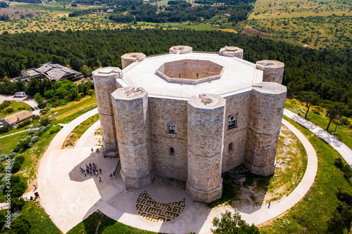 Italy, Province of Barletta-Andria-Trani, Andria, Helicopter view of?Castel?del?Monte in summer photo