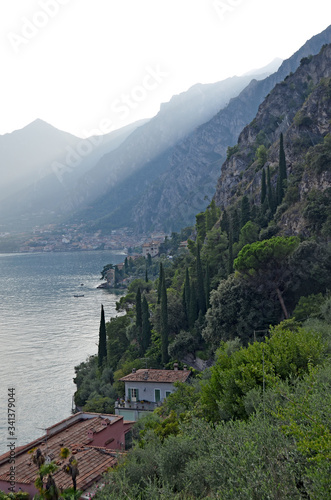 View from terraced bike path over Lake Garda. Ciclopista del Garda. Limone sul Garda, Italy © tarkvimada