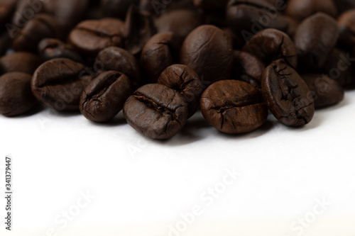 Roasted coffee beans isolated on white background