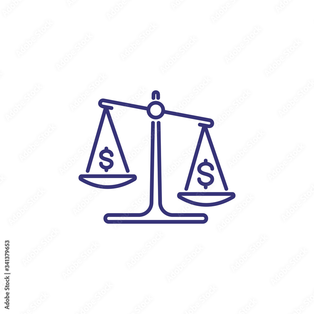 Money scale line icon. Dollar, balance, budget. Finance concept. Can be used for topics like accounting, economy, business Money scale line icon. Dollar, balance, budget. Finance concept. Can be used for topics like accounting, economy, business