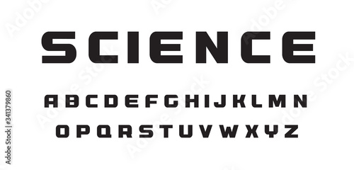 Science technology letters. Black wide geometrical simple style alphabet. Font for web, sport, digital. Vector typography design.