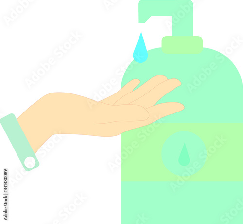 Una mano recibe jabón liquido 