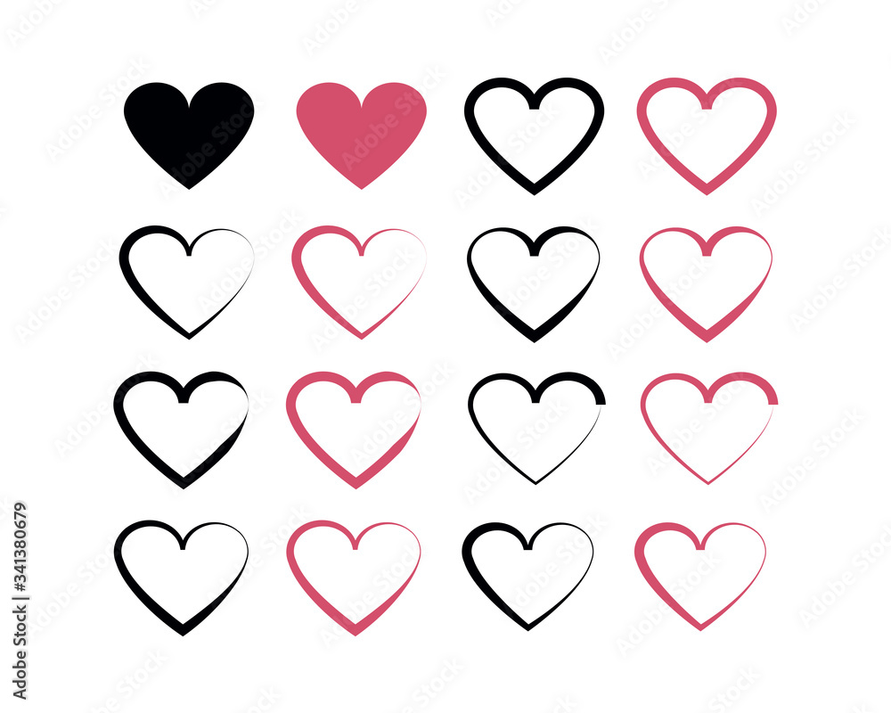 Set of red hearts icons. Vector illustration