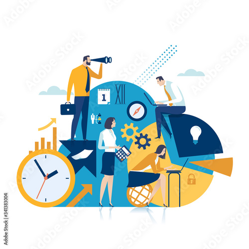 Business team working together. Business vector illustration.