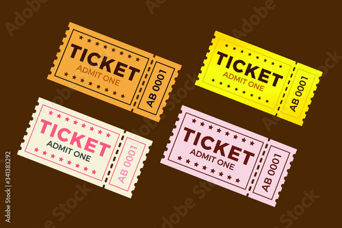 Ticket icon vector illustration in the flat style. Ticket stub isolated on a background. Retro cinema or movie tickets.