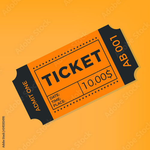 Ticket icon vector illustration in the flat style. Ticket stub isolated on a background. Retro cinema or movie tickets.