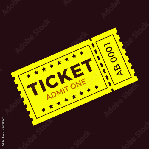 Ticket icon vector illustration in the flat style. Ticket stub isolated on a background. Retro cinema or movie tickets.