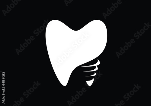 Dental Implant Illustration in White on Black Background for Dentistry and Healthcare Concept