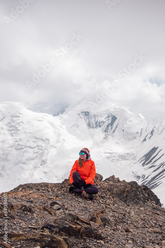 Pamir Lenin Peak Kyrgyzstan Mountain snowy landscape against the blue sky