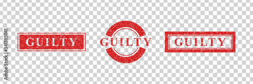 Vector realistic isolated red rubber stamp of Guilty logo for template decoration on the transparent background.