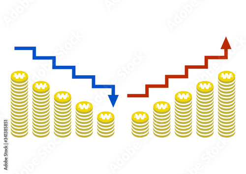 増えるお金と減るお金のイラスト（ウォン）