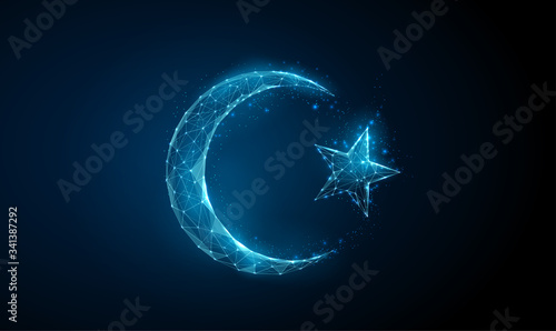 Fotografiet Abstract islamic Ramadan symbol crescent and star.