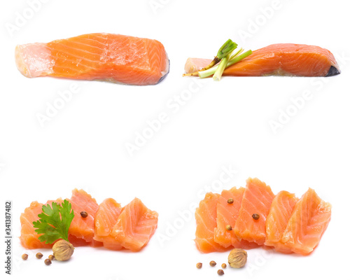 salmon isolated on white background (Mix, set , collection)