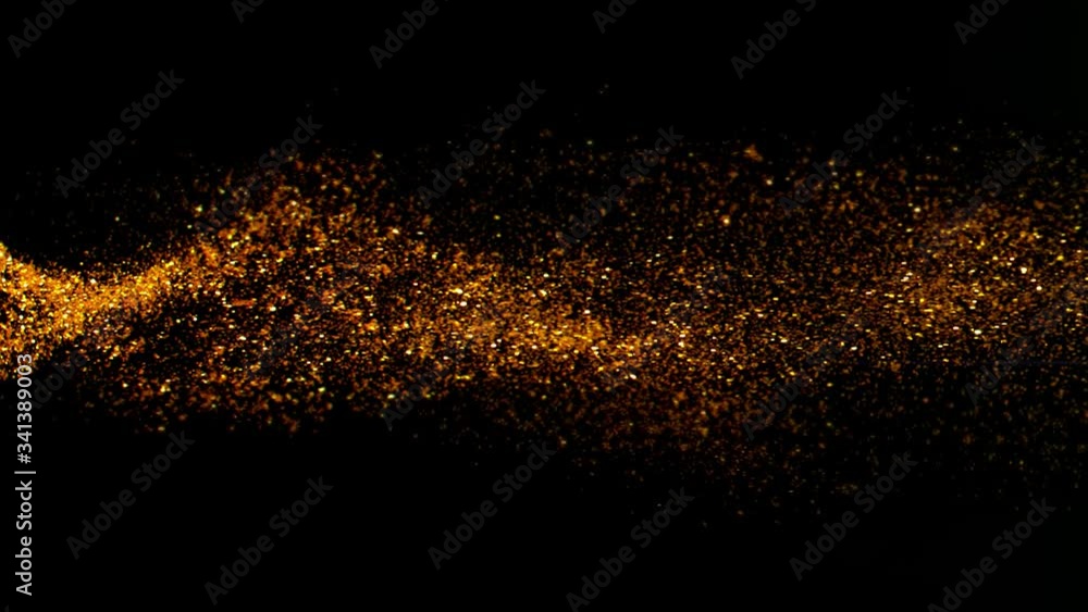 Super Slow Motion Shot of Golden Glitter Wavy Background Isolated On Black at 1000 fps. Super Slow Motion Shot of Golden Glitter Wavy Background Isolated On Black at 1000 fps.