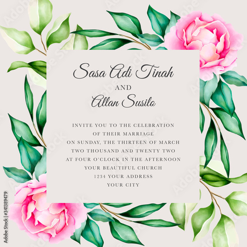 elegant wedding card with beautiful floral and leaves template