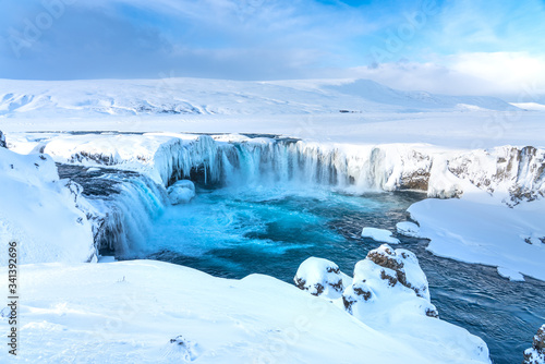Icelandic waterfall Godafoss in Winter