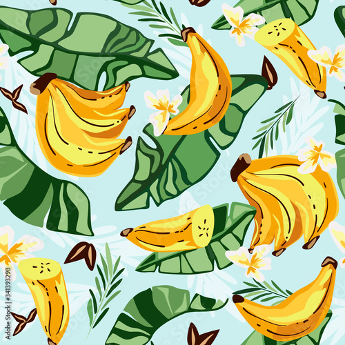 Banana seamless pattern.Tropical fruit and botanical vector illustration.