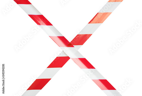 Fencing red and white ribbon warning tape.