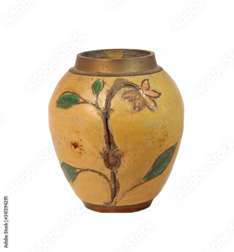 Indian brass flower vase isolated on white background