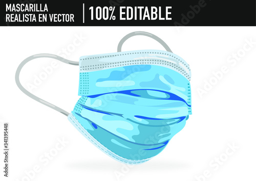 Ilustración en vector. Dibujo realista de mascarilla por el coronavirus